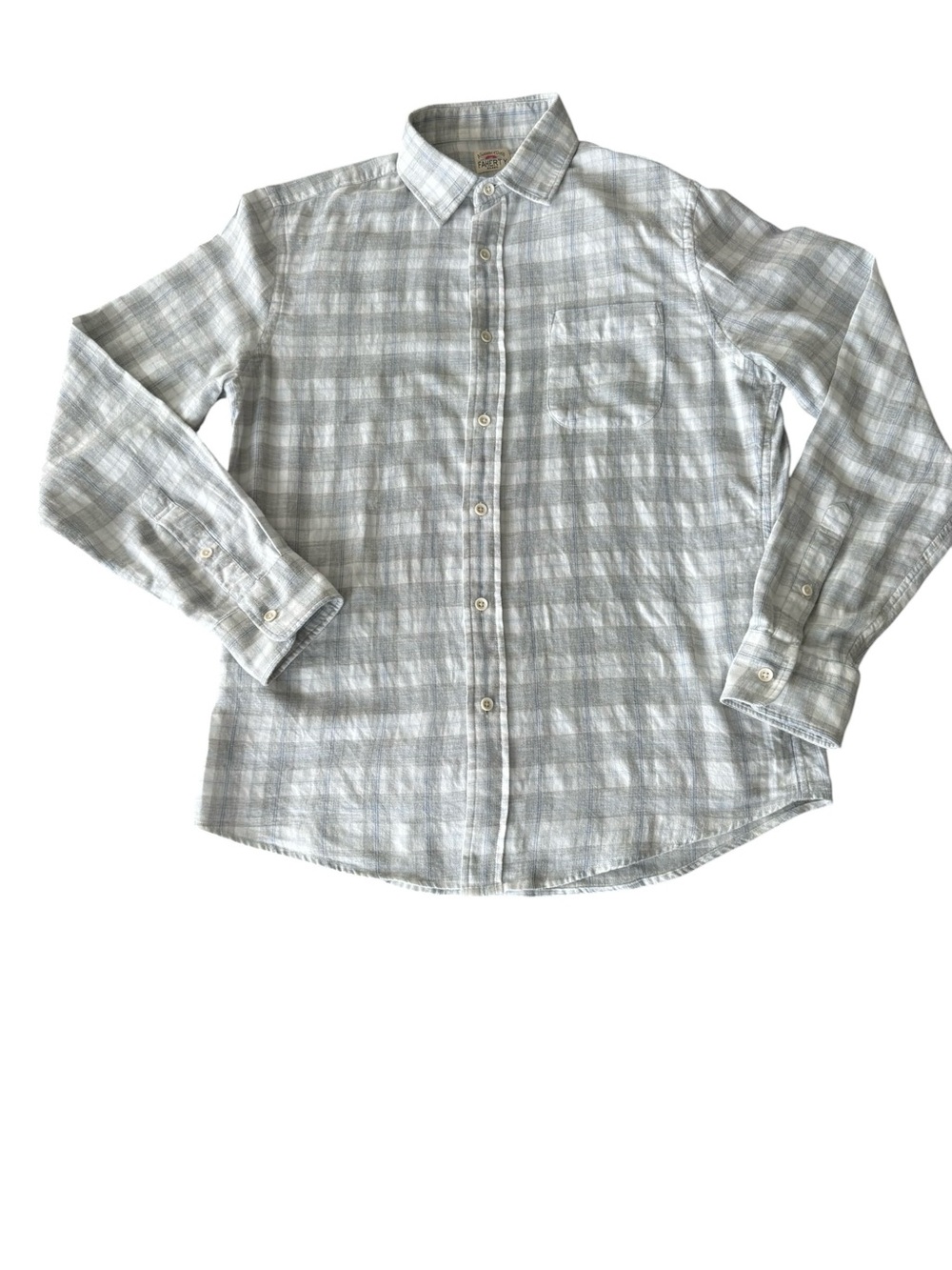Faherty Brand Men's M Gray White Blue Plaid Cotton Flannel Button Down Shirt